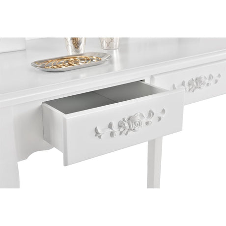 MIRA White Vanity Table with Mirror, 4 Drawers & Stool - BVShop