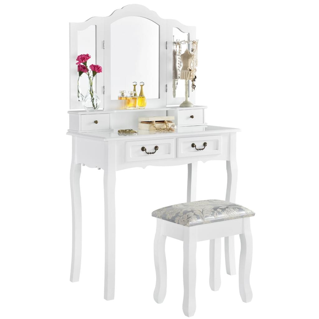 Toaletka biała EMMA 3 mirrors 4 drawers +stool - BVShop