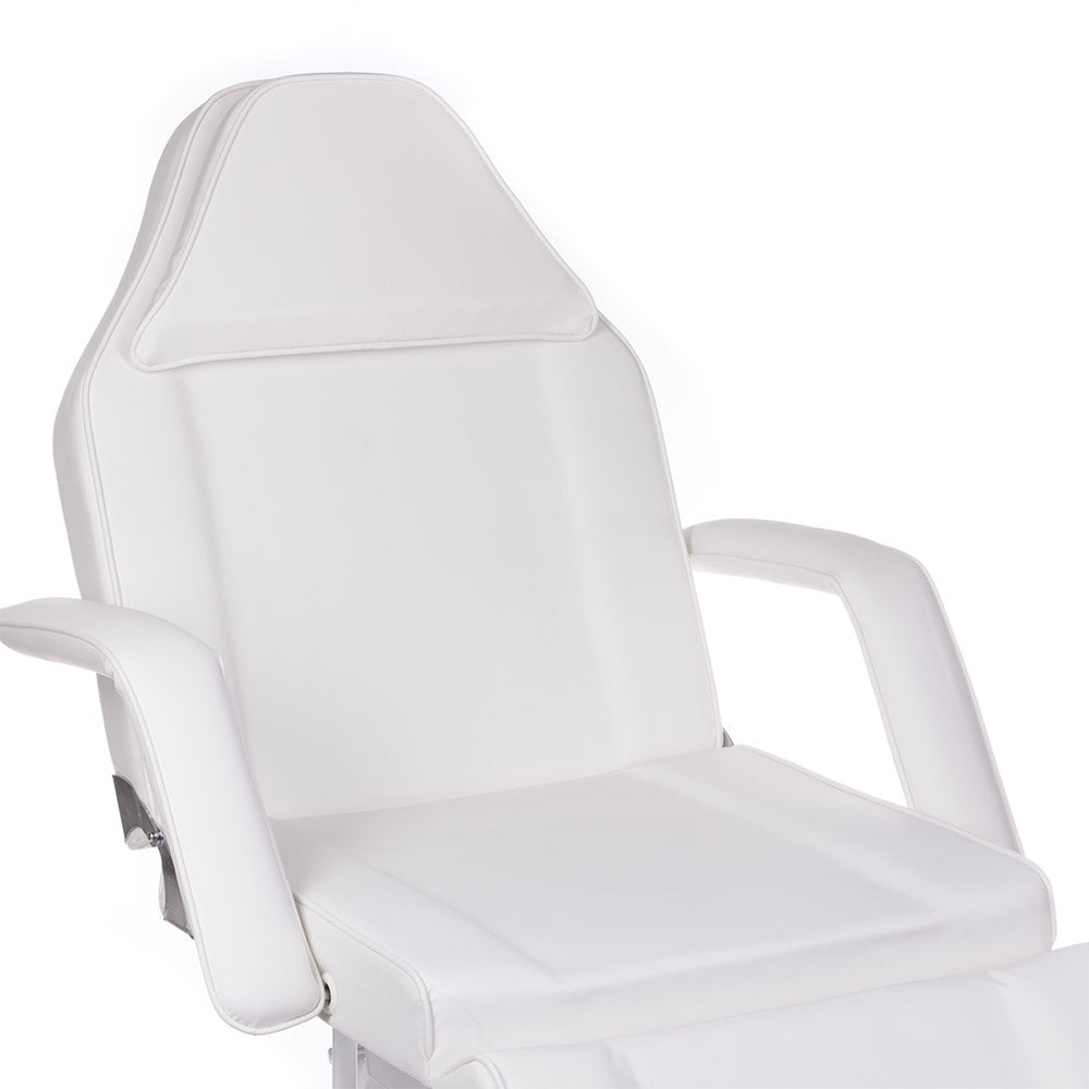 White cosmetic chair with built-in troughs for beauty salons, model BW-262A by Beauty System, shown from the side with adjustable features