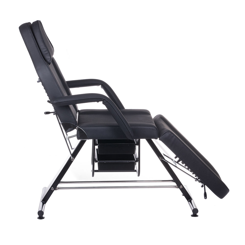 Black cosmetic chair with trays, model BW-262A by Beauty System, featuring adjustable height and comfortable seating for beauty salons.