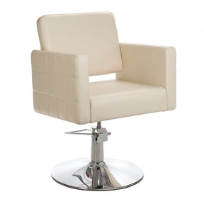 Cream Ernesto BM-6302 Hairdressing Chair by Beauty System, featuring plush upholstery and adjustable headrest for salon comfort.