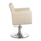 Cream Ernesto BM-6302 hairdressing chair by Beauty System with cushioned seat and backrest, adjustable height, and sleek design.