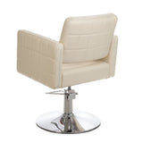 Cream Ernesto BM-6302 hairdressing chair by Beauty System, featuring cushioned seat and backrest with chrome armrests.