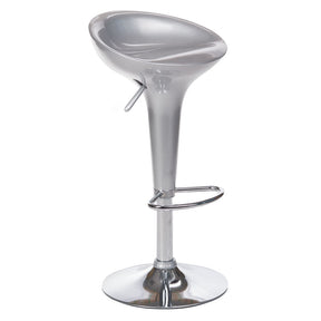 Silver bar stool BX-1002 by Beauty System with padded seat and sleek metal legs, shown from a side angle.