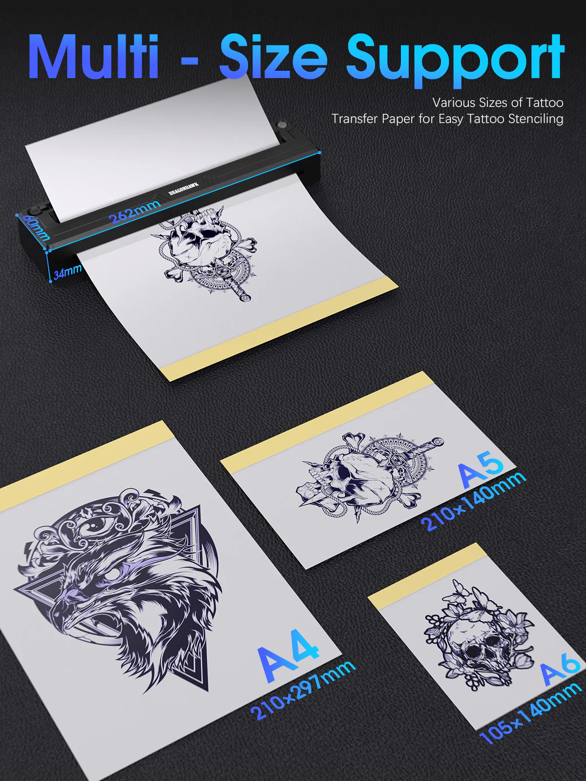 Mast DragonHawk A4 wireless thermal tattoo stencil printer machine with control panel and compact design.