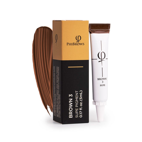PhiBrows SUPE Brown 3 Microblading Pigment 5ml on a light background