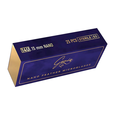 Box of 25 Brow Daddy GENIE Nano Feather Microblades for precise eyebrow microblading and detailing.