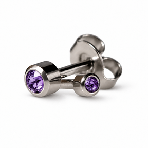 Caflon Blu Piercing Earrings Mini Amethyst 3 mm (White Stainless Steel)