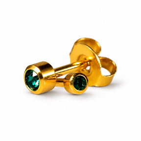 Caflon Blu Piercing Earrings Mini Emerald 3 mm (24ct Gold Plated)