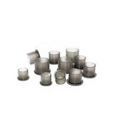 Set of 100 clear black ink caps in small, medium, and large sizes by AVA, showing the caps' transparent design and different sizes.