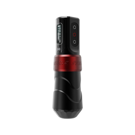 FK Irons Flux Max Yomico Red/Black tattoo machine angled view