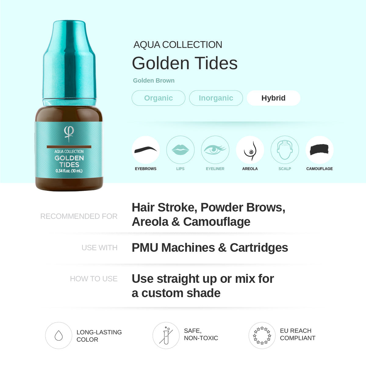 PhiAcademy PMU Aqua Golden Tides Pigment 10ml – pigment shade and product information