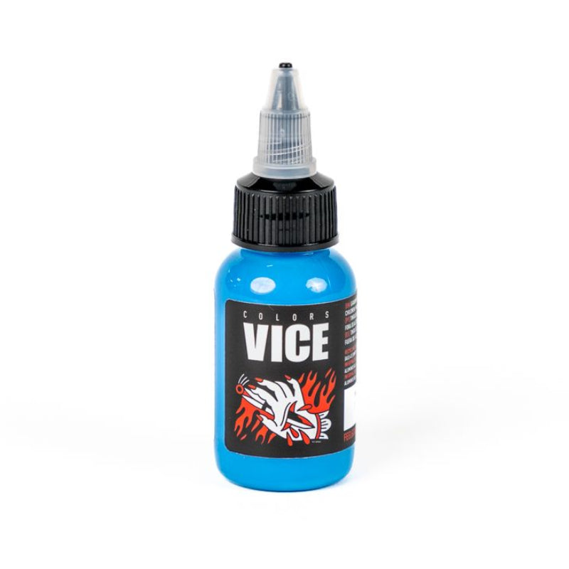 Vice Colors Buonasera Blue nail polish bottle with blue cap and label, displayed on a white background.