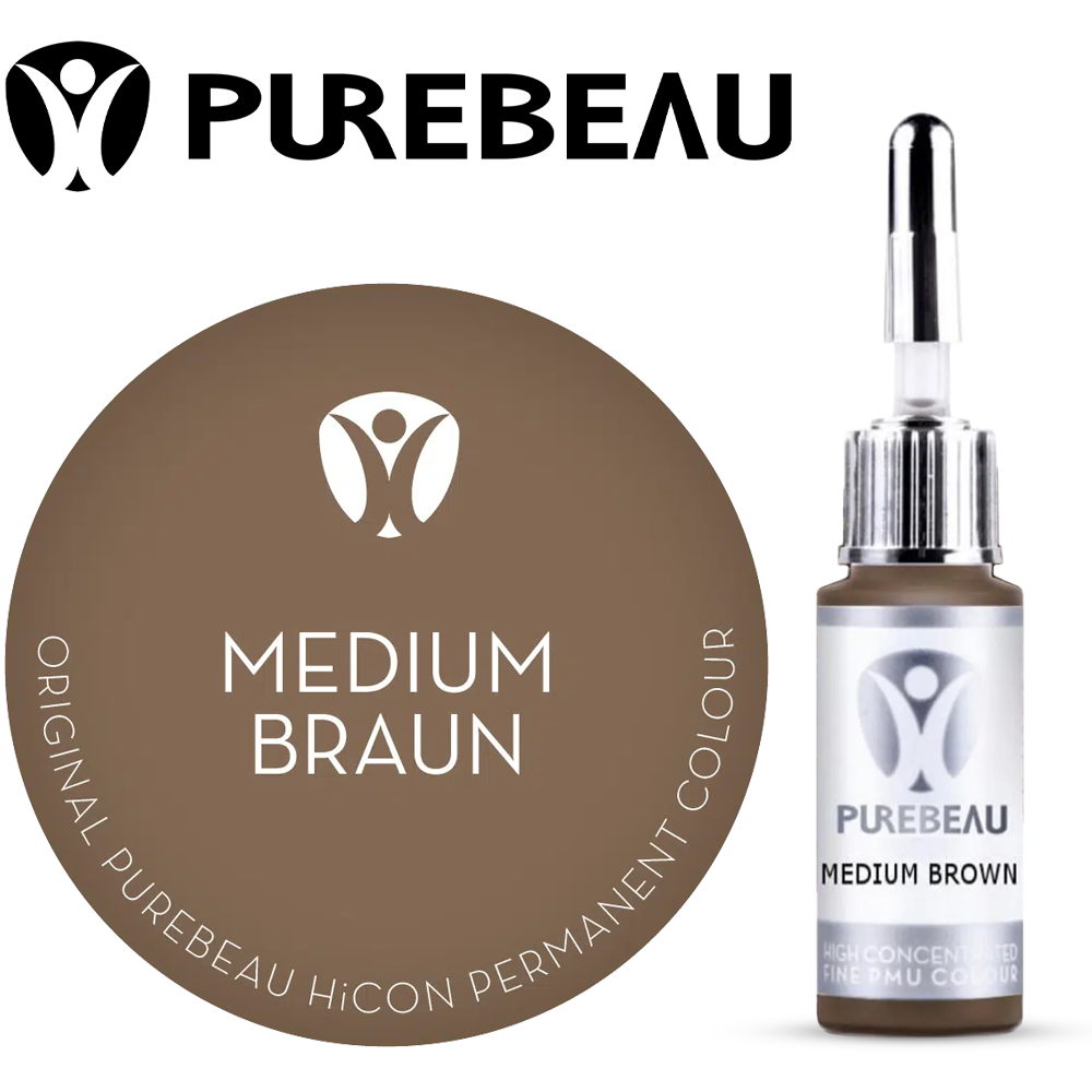 Purebeau Medium Brown 10ml HiCON، عبوة صبغة للحواجب وعينة لون