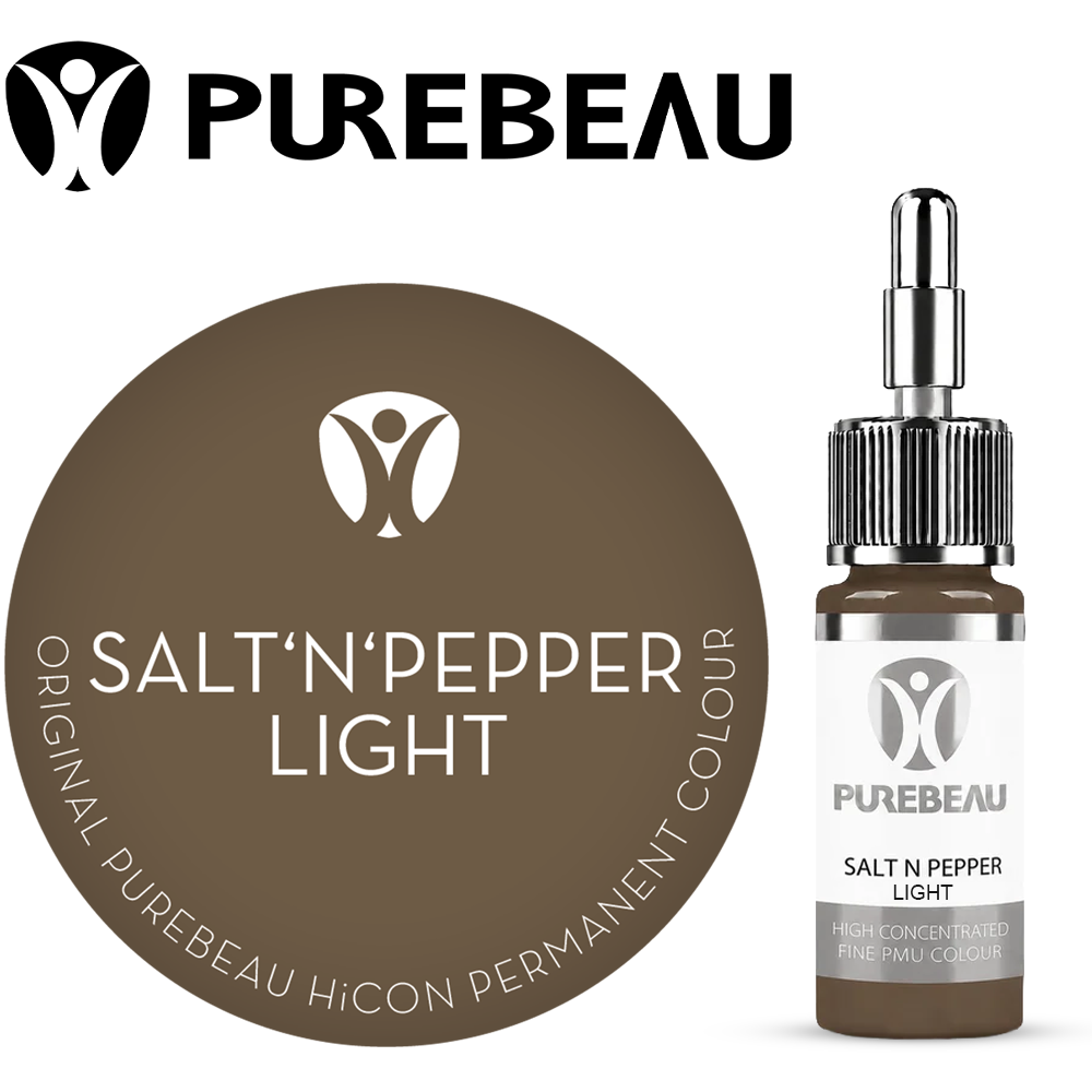 Purebeau Salt N Pepper Light 10ml HiCON، عبوة صبغة للحواجب وعينة لون
